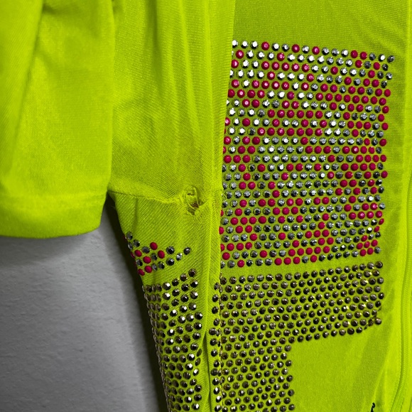 DOLLS KILL Neon Yellow Embellished Romper Women’s Sz L - Picture 7 of 9